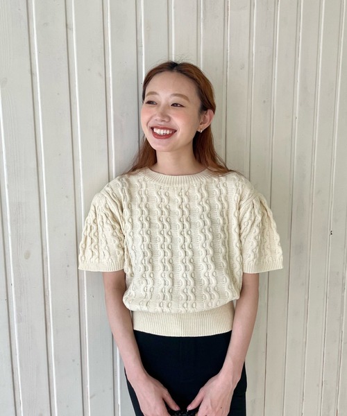 GIMME GIMME（ギミーギミー）の「ケーブル サマーニット gimw22s019（ニット/セーター・レディース・ベージュ/ピンク・FREE）」の8枚目の写真