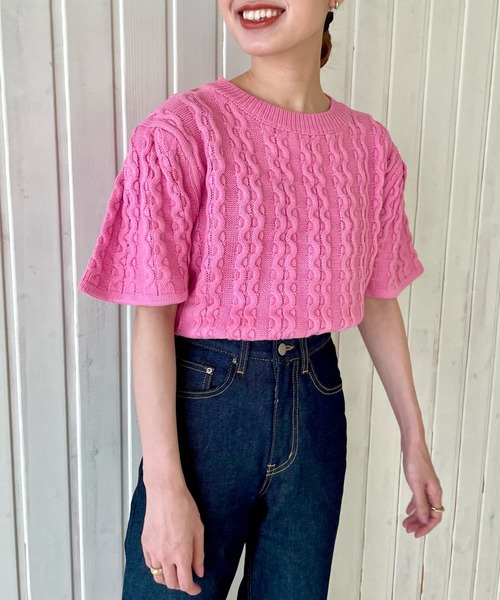 GIMME GIMME（ギミーギミー）の「ケーブル サマーニット gimw22s019（ニット/セーター・レディース・ベージュ/ピンク・FREE）」の10枚目の写真