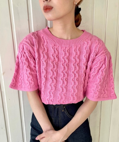 GIMME GIMME（ギミーギミー）の「ケーブル サマーニット gimw22s019（ニット/セーター・レディース・ベージュ/ピンク・FREE）」の11枚目の写真