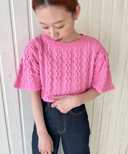GIMME GIMME（ギミーギミー）の「ケーブル サマーニット gimw22s019（ニット/セーター・レディース・ベージュ/ピンク・FREE）」の12枚目の写真