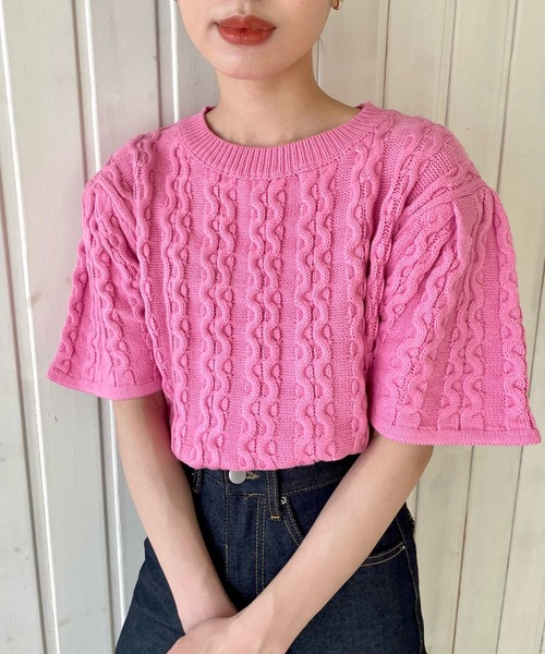 GIMME GIMME（ギミーギミー）の「ケーブル サマーニット gimw22s019（ニット/セーター・レディース・ベージュ/ピンク・FREE）」の13枚目の写真