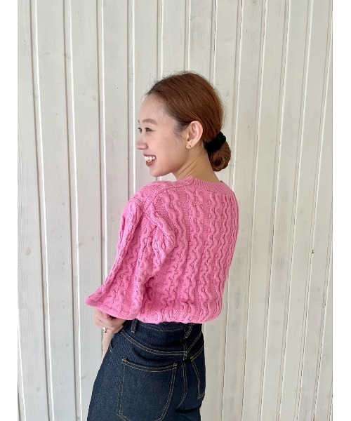 GIMME GIMME（ギミーギミー）の「ケーブル サマーニット gimw22s019（ニット/セーター・レディース・ベージュ/ピンク・FREE）」の15枚目の写真