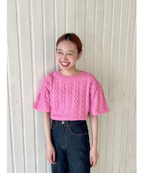 GIMME GIMME（ギミーギミー）の「ケーブル サマーニット gimw22s019（ニット/セーター・レディース・ベージュ/ピンク・FREE）」の16枚目の写真