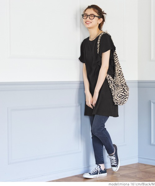 coca(coca)(コカ)の「袖フリルチュニック(チュニック・レディース・カーキ/ブラック・M/L)」の5枚目の写真