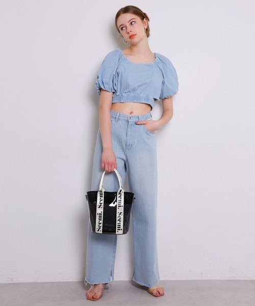 Seemi. byNICECLAUP（ シーミーバイナイスクラップ）の「Seemi　PVCロゴバック（ショルダーバッグ・レディース・ブラック/アイボリー・ONE SIZE）」の3枚目の写真