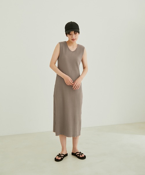 【サステナブル】【TRUECOTTON】[前後2WAY]オーガニックコットンリブワンピース