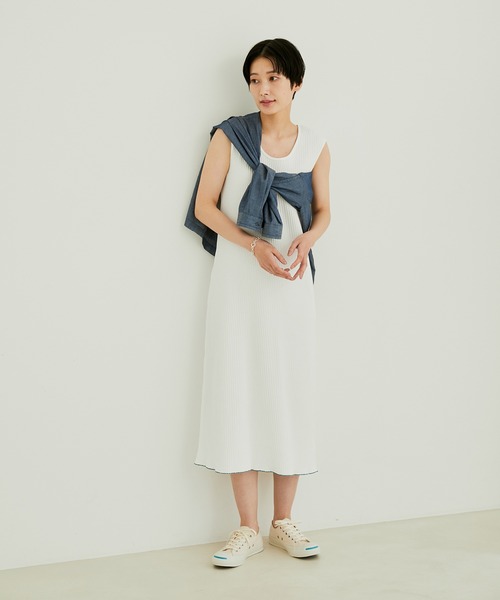 【サステナブル】【TRUECOTTON】[前後2WAY]オーガニックコットンリブワンピース