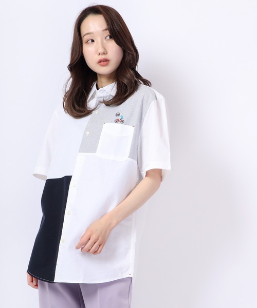 Naive magic（ナイーブマジック）の「オックス ワンポイント刺繍切替 半袖シャツ（シャツ/ブラウス・メンズ・ホワイト/ネイビー/ライトグリーン/サックスブルー・L/M）」の15枚目の写真