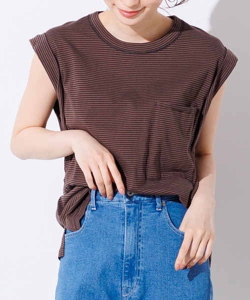 hunch(ハンチ)の「シンプル ノースリーブプルオーバー(Tシャツ/カットソー・レディース・グレー/ブラック/ブラウン系その他/ピンク/ブルーグリーン/ホワイト系その他/オフホワイト・FREE)」の6枚目の写真