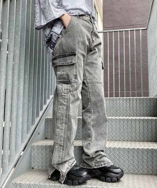 Figments（フィグメンツ）の「デザインデニムバギーパンツ（デニムパンツ・レディース・ブラック/ライトインディゴブルー・SMALL/MEDIUM）」の6枚目の写真