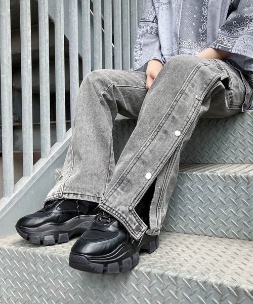 Figments（フィグメンツ）の「デザインデニムバギーパンツ（デニムパンツ・レディース・ブラック/ライトインディゴブルー・SMALL/MEDIUM）」の15枚目の写真