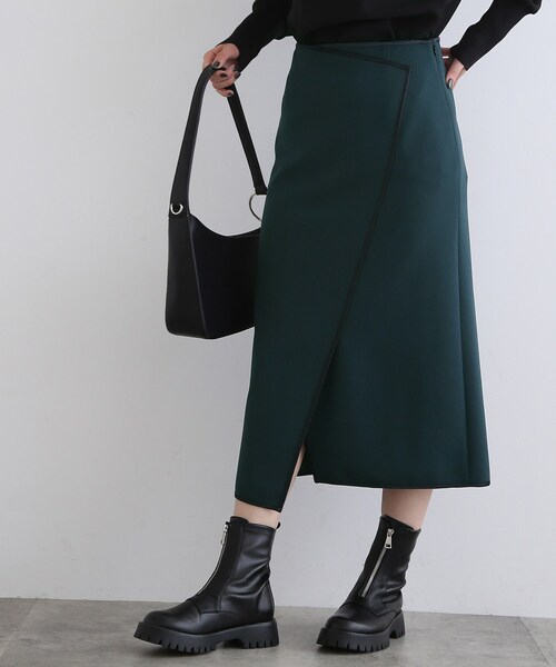 INDIVI（インディヴィ）の「◆【褒められスカート/洗える/日本製】ラップデザインスカート（スカート・レディース・ボルドー/ダークグリーン/ブラック/アイボリー/カーキ・40/38/36/05/15 /13/17/03/19/12）」の3枚目の写真