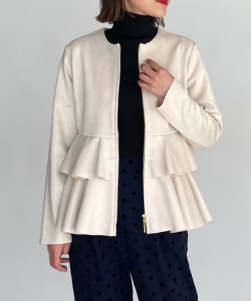 PICCIN（ピッチン）の「フェイクスエードペプラムジャケット（テーラードジャケット・レディース・ブラック/アイボリー/モカ・M）」の10枚目の写真