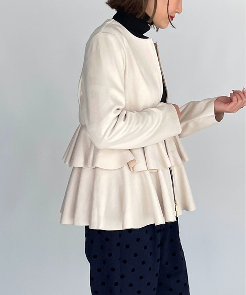 PICCIN（ピッチン）の「フェイクスエードペプラムジャケット（テーラードジャケット・レディース・ブラック/アイボリー/モカ・M）」の11枚目の写真