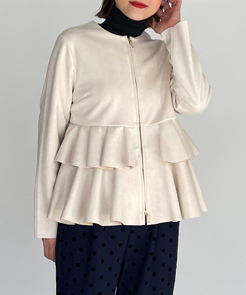 PICCIN（ピッチン）の「フェイクスエードペプラムジャケット（テーラードジャケット・レディース・ブラック/アイボリー/モカ・M）」の13枚目の写真