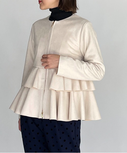 PICCIN（ピッチン）の「フェイクスエードペプラムジャケット（テーラードジャケット・レディース・ブラック/アイボリー/モカ・M）」の14枚目の写真