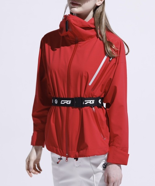 CPG GOLF(シーピージーゴルフ)の「Water repellent belted jacket(撥水ベルテッドジャケット)(ナイロンジャケット・レディース・ホワイト/ブラック/レッド・SMALL/MEDIUM/LARGE)」の5枚目の写真