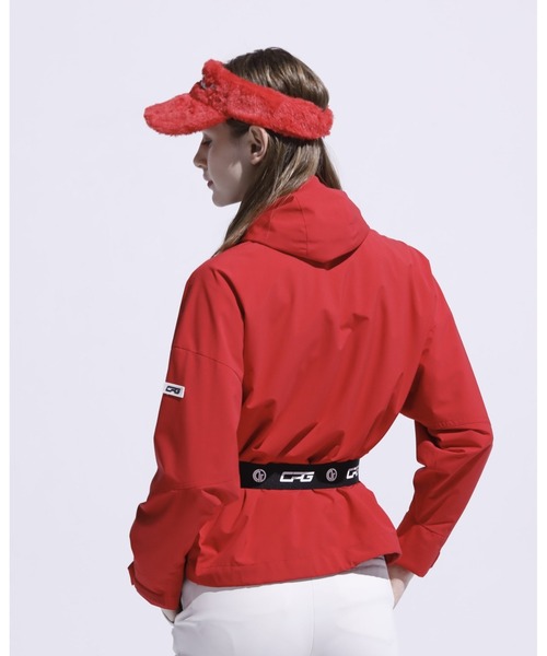 CPG GOLF(シーピージーゴルフ)の「Water repellent belted jacket(撥水ベルテッドジャケット)(ナイロンジャケット・レディース・ホワイト/ブラック/レッド・SMALL/MEDIUM/LARGE)」の4枚目の写真