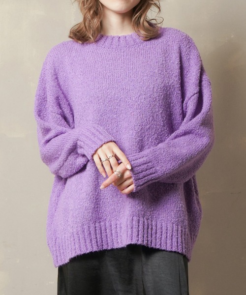 Lull(ルル)の「【Lull / ルル】ブークレゆるニット(ニット/セーター・レディース・グリーン/オレンジ/パープル/アイボリー/ブラック・ONESIZE)」の4枚目の写真