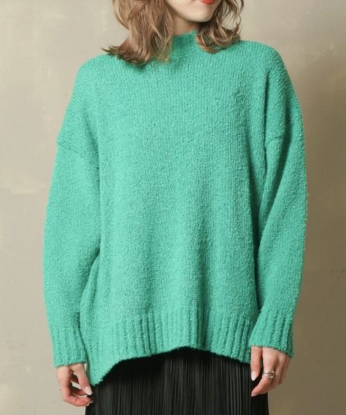 Lull(ルル)の「【Lull / ルル】ブークレゆるニット(ニット/セーター・レディース・グリーン/オレンジ/パープル/アイボリー/ブラック・ONESIZE)」の1枚目の写真