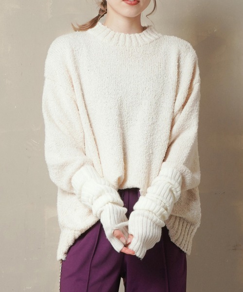 Lull(ルル)の「【Lull / ルル】ブークレゆるニット(ニット/セーター・レディース・グリーン/オレンジ/パープル/アイボリー/ブラック・ONESIZE)」の2枚目の写真