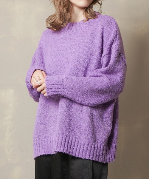 Lull(ルル)の「【Lull / ルル】ブークレゆるニット(ニット/セーター・レディース・グリーン/オレンジ/パープル/アイボリー/ブラック・ONESIZE)」の12枚目の写真