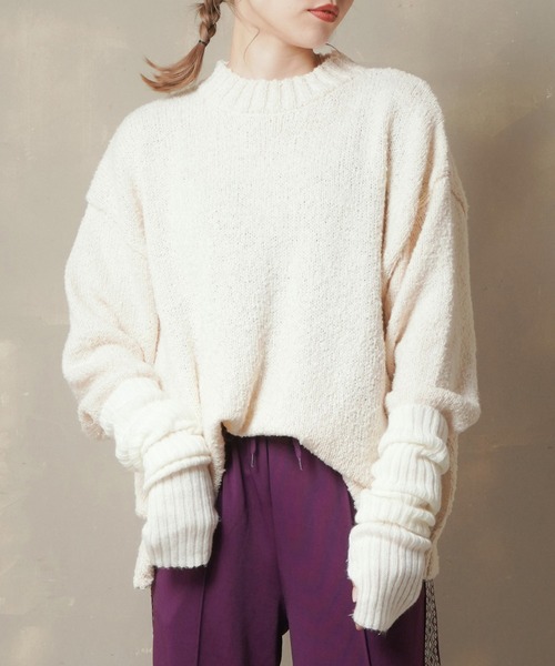 Lull(ルル)の「【Lull / ルル】ブークレゆるニット(ニット/セーター・レディース・グリーン/オレンジ/パープル/アイボリー/ブラック・ONESIZE)」の8枚目の写真