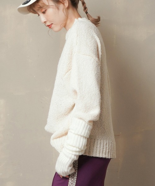 Lull(ルル)の「【Lull / ルル】ブークレゆるニット(ニット/セーター・レディース・グリーン/オレンジ/パープル/アイボリー/ブラック・ONESIZE)」の9枚目の写真