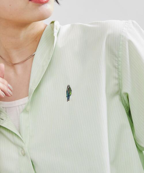 coen(コーエン)の「ワンポイント刺繍ストライプシャツ(シャツ/ブラウス・レディース・ライム/ネイビー/イエロー・M/L)」の2枚目の写真