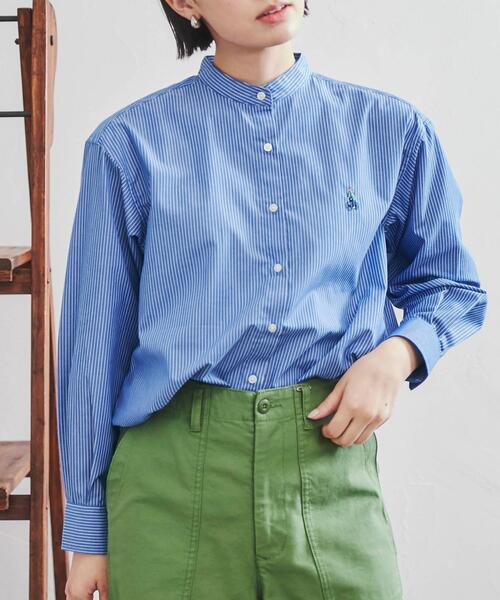 coen(コーエン)の「ワンポイント刺繍ストライプシャツ(シャツ/ブラウス・レディース・ライム/ネイビー/イエロー・M/L)」の13枚目の写真