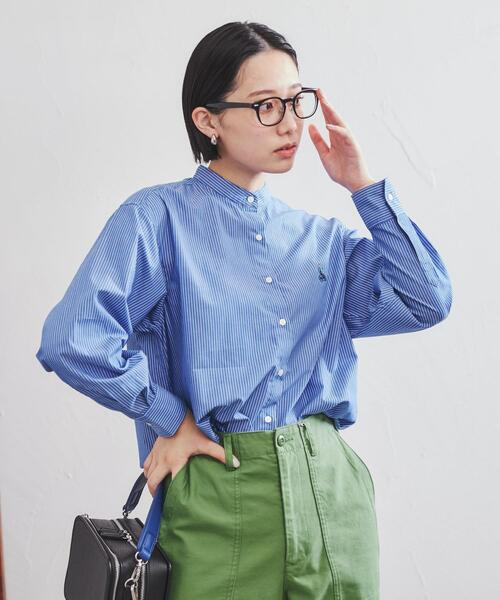 coen（コーエン）の「ワンポイント刺繍ストライプシャツ（シャツ