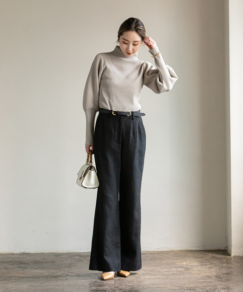 ノーブル　ワイドパンツ セール】クラシックツイルフロントラップワイドパンツ◇（その他