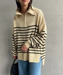 JEANS FACTORY  | [MAISON DE L'ALLURE/メゾンドゥラリュール] パネルボーダー ハーフジッププルオーバーニット(ニット/セーター)