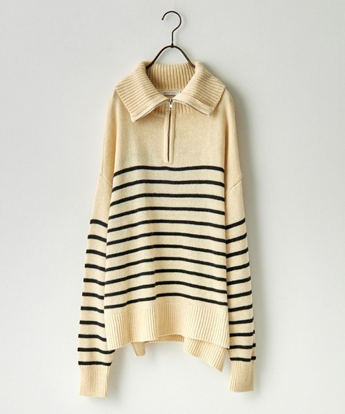 JEANS FACTORY （ジーンズファクトリー）の「[MAISON DE L'ALLURE/メゾンドゥラリュール] パネルボーダー ハーフジッププルオーバーニット（ニット/セーター・レディース・オフホワイト/ブラック/オレンジ・F）」の17枚目の写真