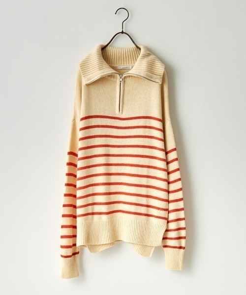 JEANS FACTORY （ジーンズファクトリー）の「[MAISON DE L'ALLURE/メゾンドゥラリュール] パネルボーダー ハーフジッププルオーバーニット（ニット/セーター・レディース・オフホワイト/ブラック/オレンジ・F）」の16枚目の写真