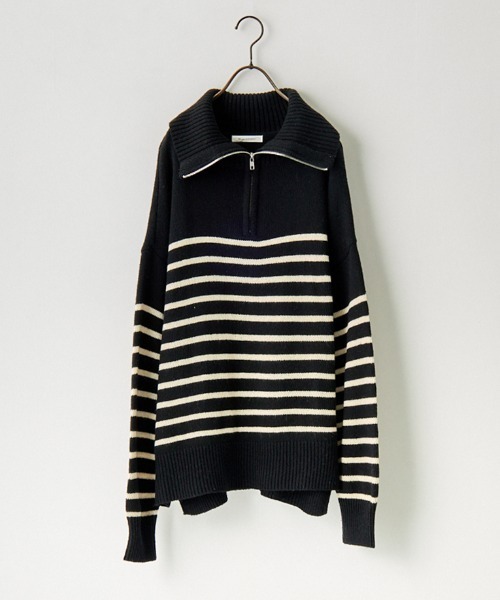 JEANS FACTORY （ジーンズファクトリー）の「[MAISON DE L'ALLURE/メゾンドゥラリュール] パネルボーダー ハーフジッププルオーバーニット（ニット/セーター・レディース・オフホワイト/ブラック/オレンジ・F）」の15枚目の写真