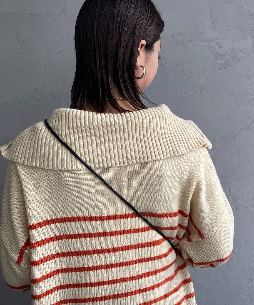 JEANS FACTORY （ジーンズファクトリー）の「[MAISON DE L'ALLURE/メゾンドゥラリュール] パネルボーダー ハーフジッププルオーバーニット（ニット/セーター・レディース・オフホワイト/ブラック/オレンジ・F）」の14枚目の写真