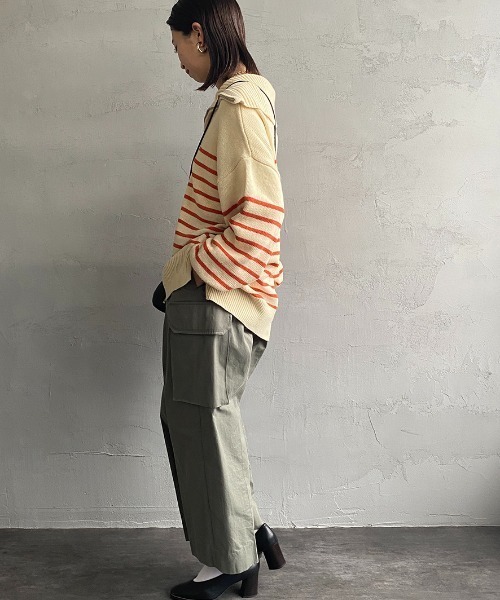 JEANS FACTORY （ジーンズファクトリー）の「[MAISON DE L'ALLURE/メゾンドゥラリュール] パネルボーダー ハーフジッププルオーバーニット（ニット/セーター・レディース・オフホワイト/ブラック/オレンジ・F）」の10枚目の写真