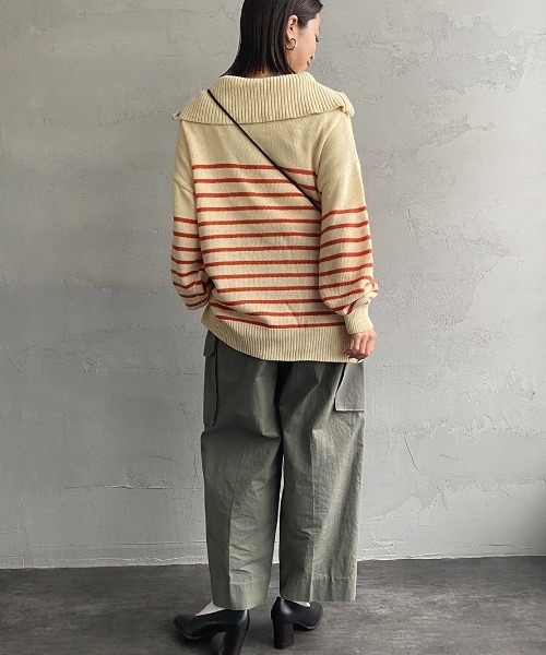 JEANS FACTORY （ジーンズファクトリー）の「[MAISON DE L'ALLURE/メゾンドゥラリュール] パネルボーダー ハーフジッププルオーバーニット（ニット/セーター・レディース・オフホワイト/ブラック/オレンジ・F）」の11枚目の写真