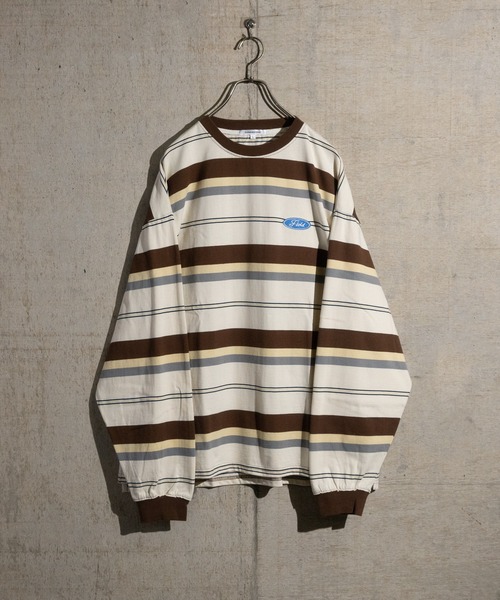 JOHN'S CLOSET(ジョンズクローゼット)の「【13】ワッペン刺繍 マルチボーダー ビッグシルエットロンT(Tシャツ/カットソー・メンズ・ブルーグレー/ブラック/オレンジ/グリーン/オフホワイト/ホワイト系その他・LARGE/MEDIUM)」の4枚目の写真