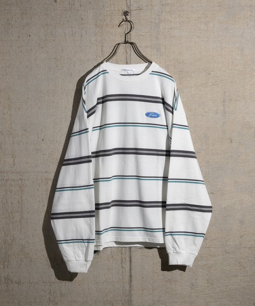 JOHN'S CLOSET(ジョンズクローゼット)の「【13】ワッペン刺繍 マルチボーダー ビッグシルエットロンT(Tシャツ/カットソー・メンズ・ブルーグレー/ブラック/オレンジ/グリーン/オフホワイト/ホワイト系その他・LARGE/MEDIUM)」の3枚目の写真