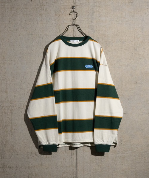 JOHN'S CLOSET(ジョンズクローゼット)の「【13】ワッペン刺繍 マルチボーダー ビッグシルエットロンT(Tシャツ/カットソー・メンズ・ブルーグレー/ブラック/オレンジ/グリーン/オフホワイト/ホワイト系その他・LARGE/MEDIUM)」の6枚目の写真