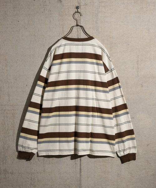JOHN'S CLOSET(ジョンズクローゼット)の「【13】ワッペン刺繍 マルチボーダー ビッグシルエットロンT(Tシャツ/カットソー・メンズ・ブルーグレー/ブラック/オレンジ/グリーン/オフホワイト/ホワイト系その他・LARGE/MEDIUM)」の11枚目の写真