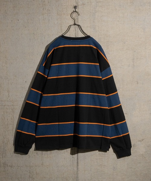 JOHN'S CLOSET(ジョンズクローゼット)の「【13】ワッペン刺繍 マルチボーダー ビッグシルエットロンT(Tシャツ/カットソー・メンズ・ブルーグレー/ブラック/オレンジ/グリーン/オフホワイト/ホワイト系その他・LARGE/MEDIUM)」の12枚目の写真