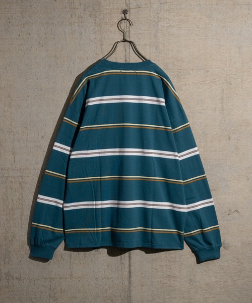 JOHN'S CLOSET(ジョンズクローゼット)の「【13】ワッペン刺繍 マルチボーダー ビッグシルエットロンT(Tシャツ/カットソー・メンズ・ブルーグレー/ブラック/オレンジ/グリーン/オフホワイト/ホワイト系その他・LARGE/MEDIUM)」の13枚目の写真