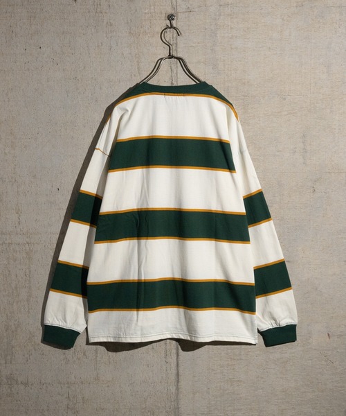 JOHN'S CLOSET(ジョンズクローゼット)の「【13】ワッペン刺繍 マルチボーダー ビッグシルエットロンT(Tシャツ/カットソー・メンズ・ブルーグレー/ブラック/オレンジ/グリーン/オフホワイト/ホワイト系その他・LARGE/MEDIUM)」の7枚目の写真