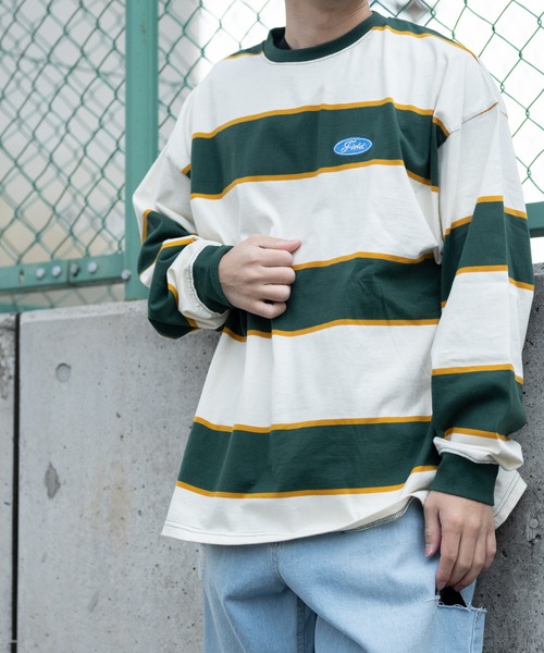 JOHN'S CLOSET(ジョンズクローゼット)の「【13】ワッペン刺繍 マルチボーダー ビッグシルエットロンT(Tシャツ/カットソー・メンズ・ブルーグレー/ブラック/オレンジ/グリーン/オフホワイト/ホワイト系その他・LARGE/MEDIUM)」の19枚目の写真
