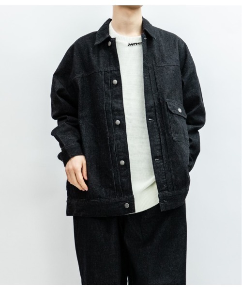 Beno(ビーノ)の「10ozデニム ルーズシルエット ジャケット Gジャン(デニムジャケット・メンズ・ワンウォッシュ/ブラック・M/L)」の2枚目の写真