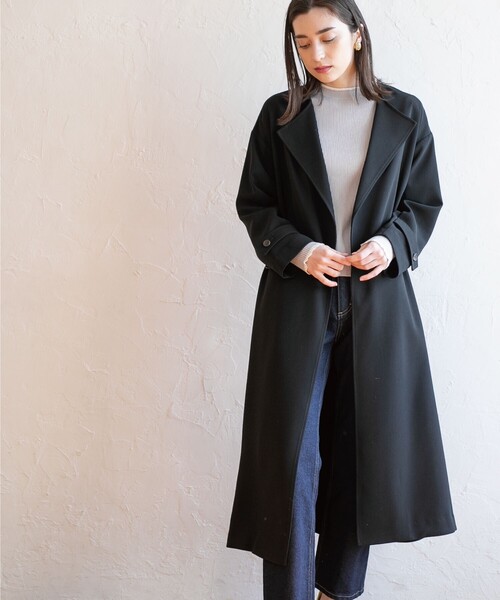 OPAQUE.CLIP（オペークドットクリップ）の「◆【洗える】リラクシーシングルコート（ステンカラーコート・レディース・ブラック/ライトベージュ/ベージュ系8・38/36）」の7枚目の写真