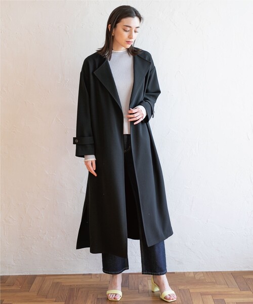 OPAQUE.CLIP（オペークドットクリップ）の「◆【洗える】リラクシーシングルコート（ステンカラーコート・レディース・ブラック/ライトベージュ/ベージュ系8・38/36）」の8枚目の写真